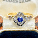 Art Deco 18ct Yellow Gold & Platinum Sapphire & Diamond Daisy Cluster Ring