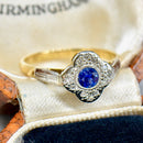 Art Deco 18ct Yellow Gold & Platinum Sapphire & Diamond Daisy Cluster Ring
