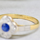 Art Deco 18ct Yellow Gold & Platinum Sapphire & Diamond Daisy Cluster Ring