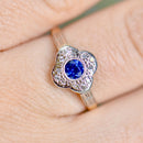 Art Deco 18ct Yellow Gold & Platinum Sapphire & Diamond Daisy Cluster Ring