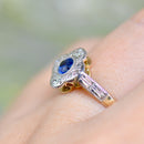 Art Deco 18ct Yellow Gold & Platinum Sapphire & Diamond Daisy Cluster Ring