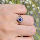 Art Deco 18ct Yellow Gold & Platinum Sapphire & Diamond Daisy Cluster Ring