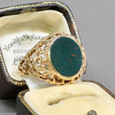 Vintage Bloodstone 9ct Yellow Gold Textured Signet Ring