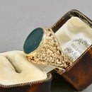 Vintage Bloodstone 9ct Yellow Gold Textured Signet Ring