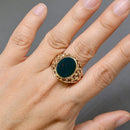 Vintage Bloodstone 9ct Yellow Gold Textured Signet Ring