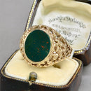 Vintage Bloodstone 9ct Yellow Gold Textured Signet Ring