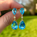 Swiss Blue Topaz and Diamond 9ct Yellow Gold Drop Earrings (15.20cts)