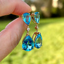 Swiss Blue Topaz and Diamond 9ct Yellow Gold Drop Earrings (15.20cts)