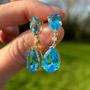 Swiss Blue Topaz and Diamond 9ct Yellow Gold Drop Earrings (15.20cts)