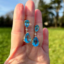 Swiss Blue Topaz and Diamond 9ct Yellow Gold Drop Earrings (15.20cts)