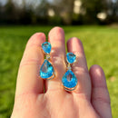 Swiss Blue Topaz and Diamond 9ct Yellow Gold Drop Earrings (15.20cts)