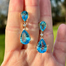 Swiss Blue Topaz and Diamond 9ct Yellow Gold Drop Earrings (15.20cts)