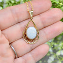 Natural Opal 9ct Yellow Gold Openwork Tear-Drop Pendant (2.54cts)