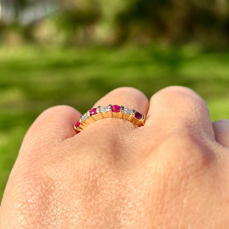 Ruby and Diamond Half Eternity Band in 18ct Yellow Gold