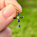 Vintage Sapphire & Diamond Small Cross Pendant in 18ct Yellow Gold