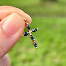 Vintage Sapphire & Diamond Small Cross Pendant in 18ct Yellow Gold