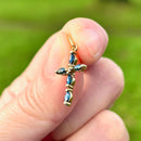 Vintage Sapphire & Diamond Small Cross Pendant in 18ct Yellow Gold