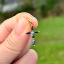 Vintage Sapphire & Diamond Small Cross Pendant in 18ct Yellow Gold