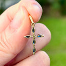 Vintage Sapphire & Diamond Small Cross Pendant in 18ct Yellow Gold