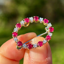 Vintage 1990s Ruby and Diamond Eternity Circle Pendant/Brooch in 18ct Yellow Gold