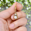 Vintage 1990s Cultured Pearl & Diamond 9ct Yellow Gold Pendant with Open Bale