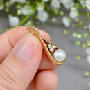 Vintage 1990s Cultured Pearl & Diamond 9ct Yellow Gold Pendant with Open Bale