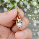 Vintage 1990s Cultured Pearl & Diamond 9ct Yellow Gold Pendant with Open Bale