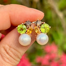 Cultured Pearl, Smoky Quartz, Peridot & Citrine 14ct Rose Gold Earrings Earrings