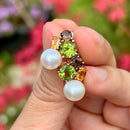 Cultured Pearl, Smoky Quartz, Peridot & Citrine 14ct Rose Gold Earrings Earrings
