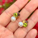 Cultured Pearl, Smoky Quartz, Peridot & Citrine 14ct Rose Gold Earrings Earrings