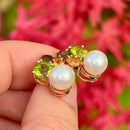 Cultured Pearl, Smoky Quartz, Peridot & Citrine 14ct Rose Gold Earrings Earrings