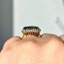 Vintage 1970s Sapphire and Diamond 18ct Yellow Gold Triple Cluster Ring