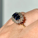 Vintage 1970s Sapphire and Diamond 18ct Yellow Gold Triple Cluster Ring
