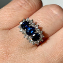 Vintage 1970s Sapphire and Diamond 18ct Yellow Gold Triple Cluster Ring