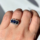 Vintage 1970s Sapphire and Diamond 18ct Yellow Gold Triple Cluster Ring