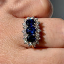 Vintage 1970s Sapphire and Diamond 18ct Yellow Gold Triple Cluster Ring