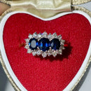 Vintage 1970s Sapphire and Diamond 18ct Yellow Gold Triple Cluster Ring