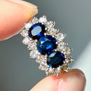 Vintage 1970s Sapphire and Diamond 18ct Yellow Gold Triple Cluster Ring