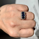 Vintage 1970s Sapphire and Diamond 18ct Yellow Gold Triple Cluster Ring