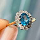 Blue Topaz & Diamond 18ct Yellow Gold Cluster Ring