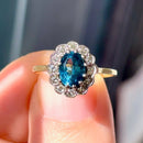 Blue Topaz & Diamond 18ct Yellow Gold Cluster Ring