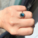 Blue Topaz & Diamond 18ct Yellow Gold Cluster Ring