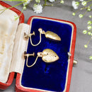 Vintage 1960s Engraved Heart-Shaped 9ct Yellow Gold Screw-Back Earrings
