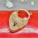 Antique 9ct Rose Gold Engraved Heart-Shaped Padlock Clasp / Pendant