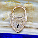 Antique 9ct Rose Gold Engraved Heart-Shaped Padlock Clasp / Pendant