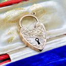 Antique 9ct Rose Gold Engraved Heart-Shaped Padlock Clasp / Pendant