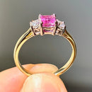 Vintage 2000s Pink Sapphire & Diamond 18ct Yellow Gold Trilogy Ring