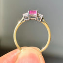 Vintage 2000s Pink Sapphire & Diamond 18ct Yellow Gold Trilogy Ring