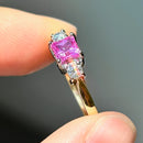 Vintage 2000s Pink Sapphire & Diamond 18ct Yellow Gold Trilogy Ring