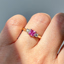 Vintage 2000s Pink Sapphire & Diamond 18ct Yellow Gold Trilogy Ring
